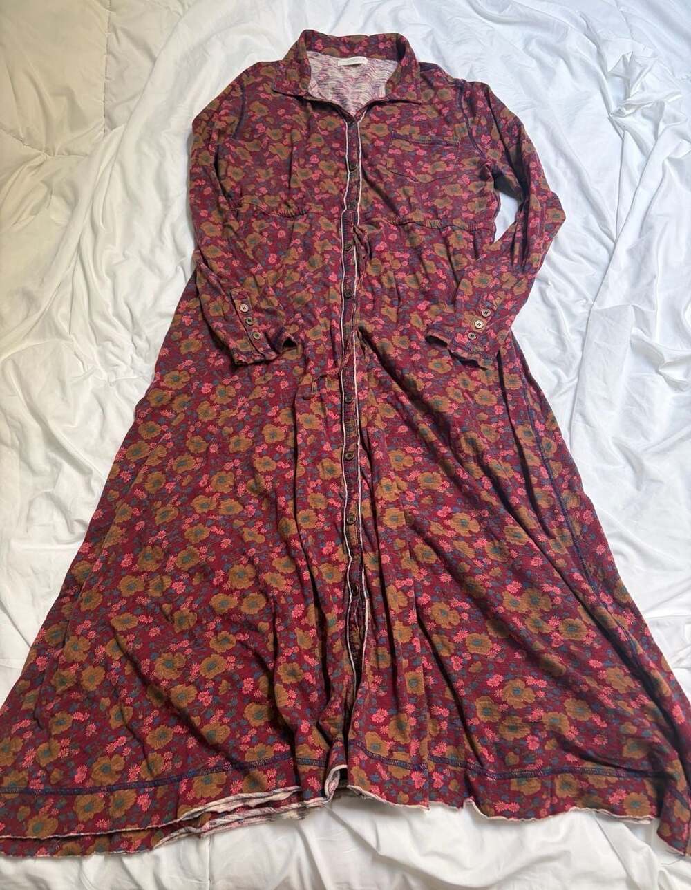 Natural Life Christa Knit Maxi Dress Size L Red Floral Long Sleeve